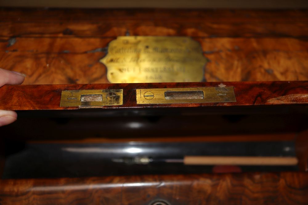 A Victorian burr walnut lap desk, width 43cm